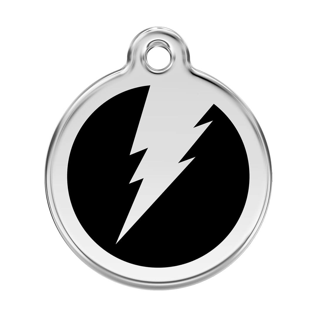 Médaille gravée pour chien noir - motif éclair