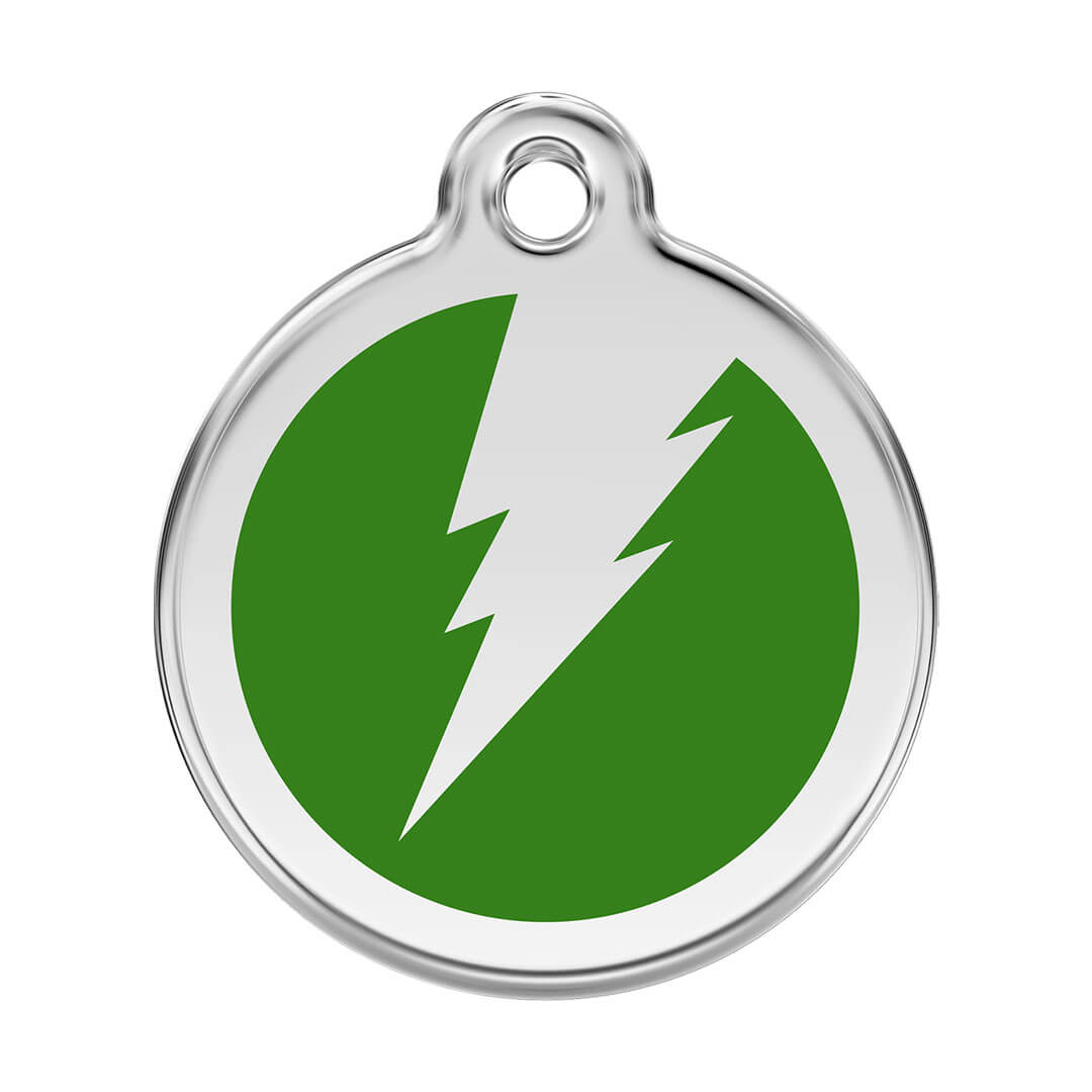 Médaille gravée pour chien vert - motif éclair