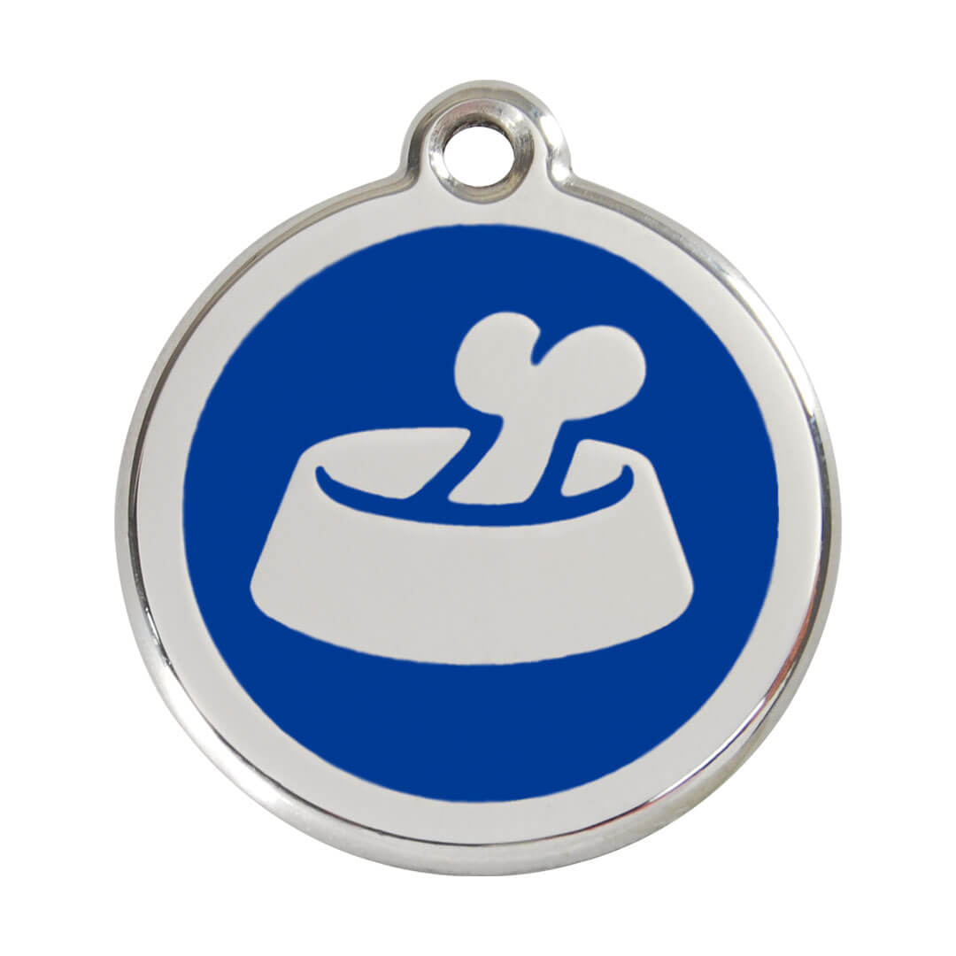 Médaille gravée pour chien bleu marine - motif gamelle