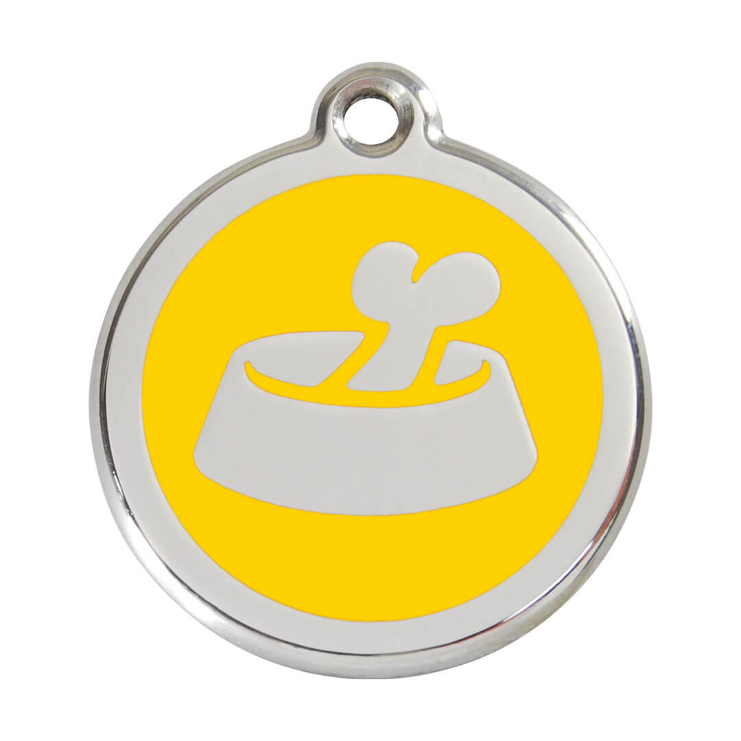 Médaille gravée pour chien jaune - motif gamelle