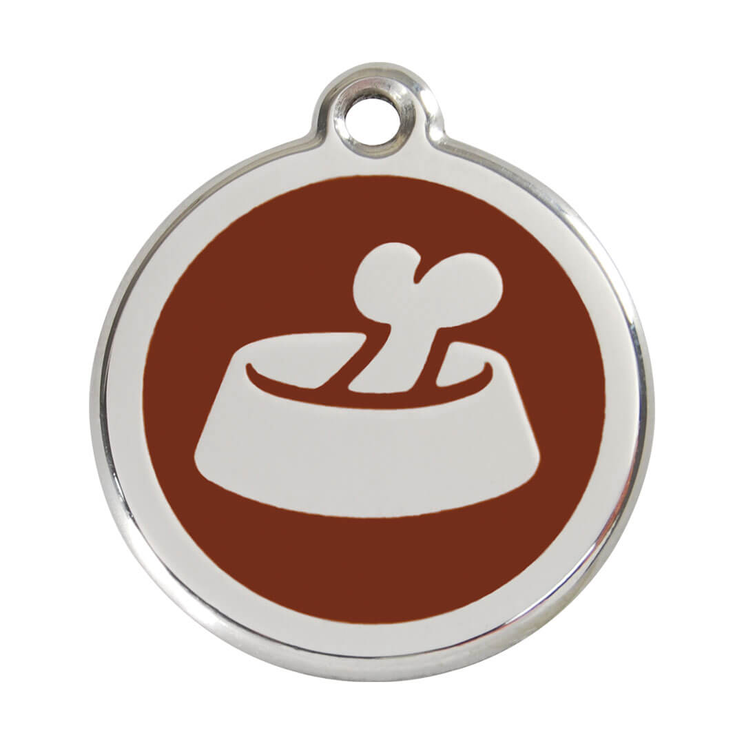 Médaille gravée pour chien marron - motif gamelle