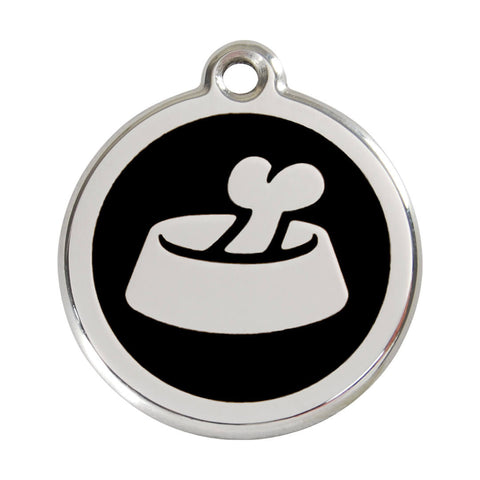 Médaille gravée pour chien noir - motif gamelle