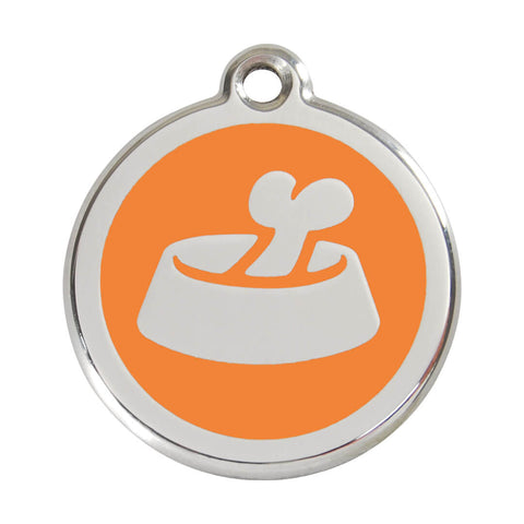 Médaille gravée pour chien orange - motif gamelle