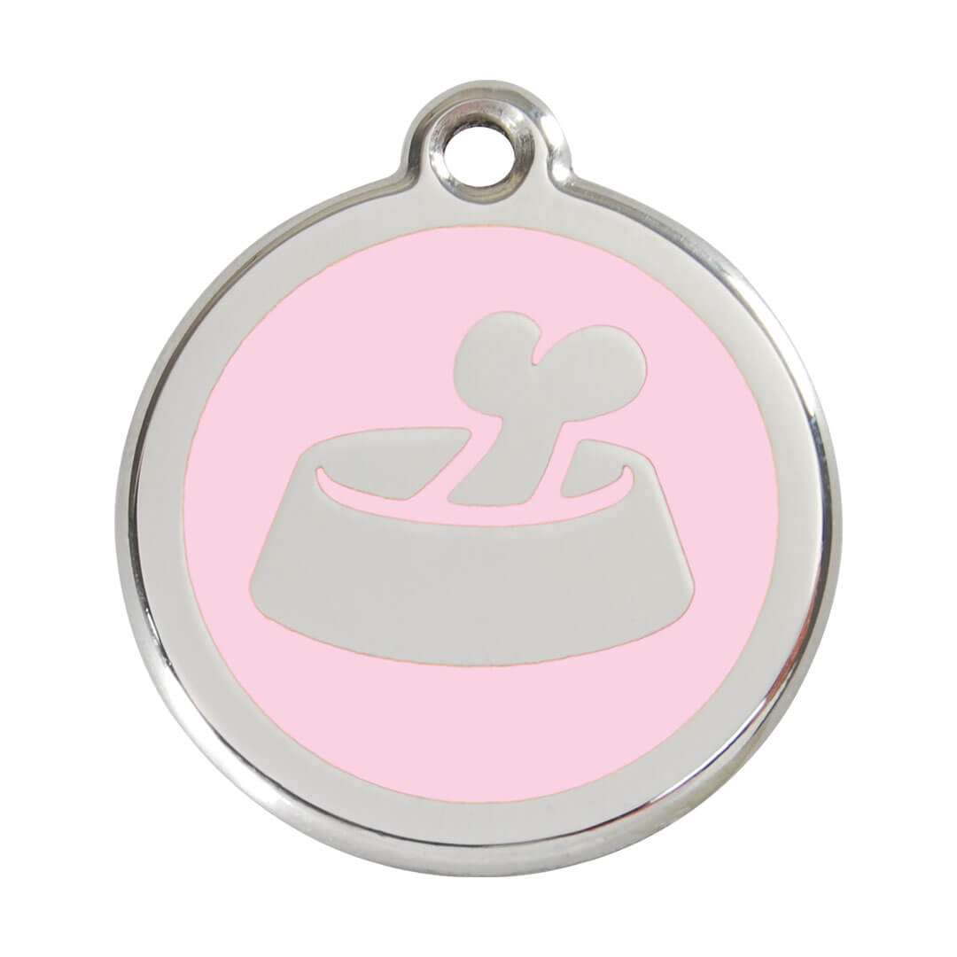 Médaille gravée pour chien rose - motif gamelle