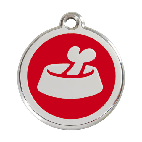 Médaille gravée pour chien rouge - motif gamelle