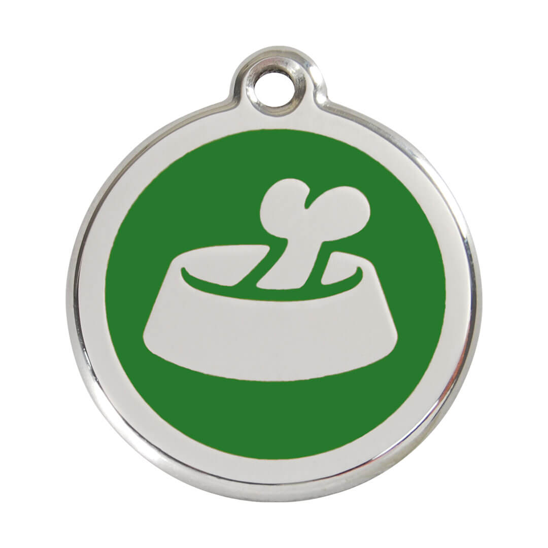 Médaille gravée pour chien vert - motif gamelle