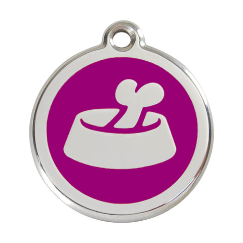 Médaille gravée pour chien violet - motif gamelle